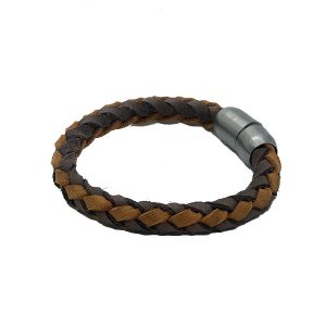 Rond leren gevlochten armband