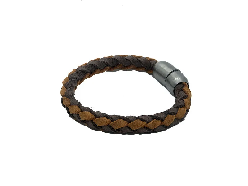Rond leren gevlochten armband