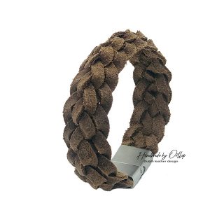 Ecru leren gevlochten armband met krokodil vlecht