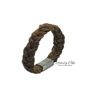 Bruin leren gevlochten armband