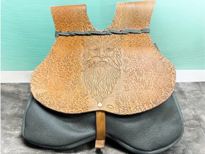 Handmade and tooled mediaval bag